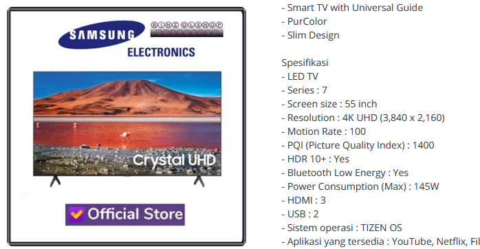 Daya Samsung 55tu7000 Crystal Uhd 4k Flat 55 Inch