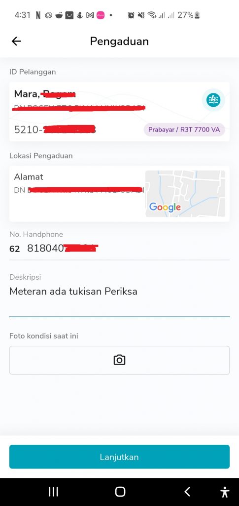 Halaman Pengaduan Data PLN Mobile